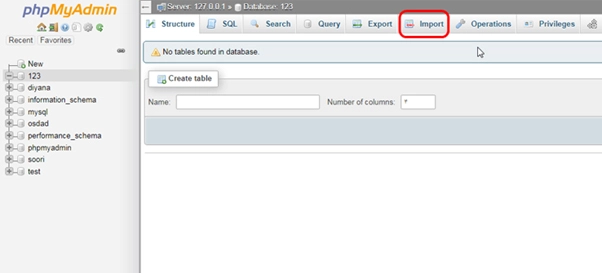 آموزش گام به گام وارد کردن پایگاه داده به phpMyAdmin