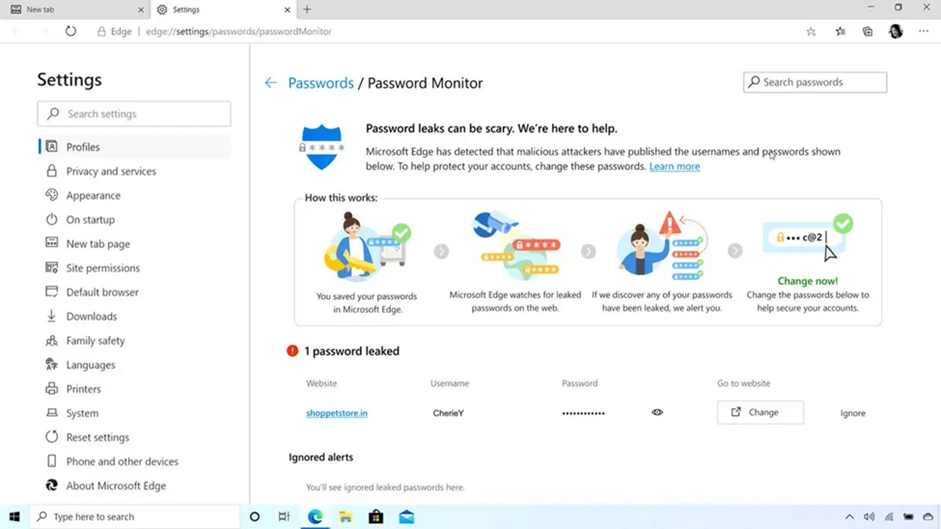 امنیت پسورد در مرورگر مایکروسافت اج